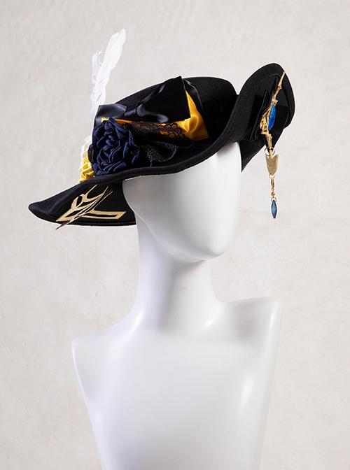 Game Genshin Impact Navia Halloween Cosplay Accessories Black Hat