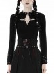 Black Simple Front Chest Sexy Hollow Cross Metal Chain Punk Style Long Sleeved T-Shirt