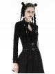 Black Simple Front Chest Sexy Hollow Cross Metal Chain Punk Style Long Sleeved T-Shirt