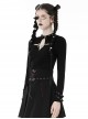 Black Simple Front Chest Sexy Hollow Cross Metal Chain Punk Style Long Sleeved T-Shirt