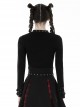 Black Simple Front Chest Sexy Hollow Cross Metal Chain Punk Style Long Sleeved T-Shirt