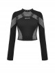 Black Slim Fit Hollow Woven Punk Style Long Sleeve T-Shirt