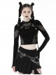 Black Slim Fit Hollow Woven Punk Style Long Sleeve T-Shirt