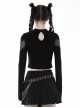 Black Slim Fit Hollow Woven Punk Style Long Sleeve T-Shirt