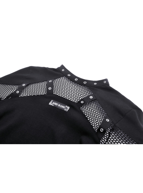 Black Slim Fit Hollow Woven Punk Style Long Sleeve T-Shirt
