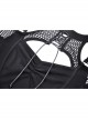 Black Hollow Mesh Off Shoulder Lace Up Embellished Punk Style Long Sleeved T-Shirt ​