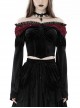 Sexy Black And Red Velvet Lace Adjustable Shoulder Strap Gothic Style Long Sleeved Top