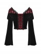 Sexy Black And Red Velvet Lace Adjustable Shoulder Strap Gothic Style Long Sleeved Top