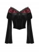 Sexy Black And Red Velvet Lace Adjustable Shoulder Strap Gothic Style Long Sleeved Top