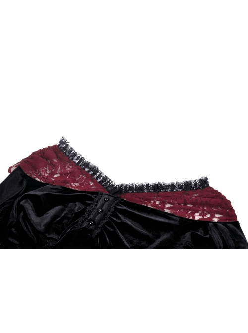 Sexy Black And Red Velvet Lace Adjustable Shoulder Strap Gothic Style Long Sleeved Top