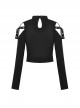 Personalized Black Off Shoulder Metal Eyelet Lace Up Punk Style Long Sleeved T-Shirt