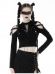 Personalized Black Off Shoulder Metal Eyelet Lace Up Punk Style Long Sleeved T-Shirt