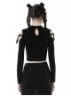 Personalized Black Off Shoulder Metal Eyelet Lace Up Punk Style Long Sleeved T-Shirt