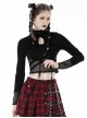 Black Waist Sexy Hollow Mesh Neckline With Metal Eyelets Punk Style Long Sleeved T-Shirt