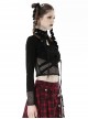 Black Waist Sexy Hollow Mesh Neckline With Metal Eyelets Punk Style Long Sleeved T-Shirt