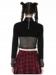 Black Waist Sexy Hollow Mesh Neckline With Metal Eyelets Punk Style Long Sleeved T-Shirt