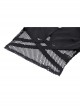 Black Waist Sexy Hollow Mesh Neckline With Metal Eyelets Punk Style Long Sleeved T-Shirt