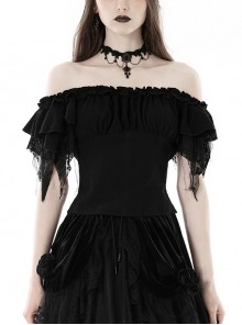 Sexy One Shoulder Low Cut Irregular Webbing Short Sleeved Gothic Top