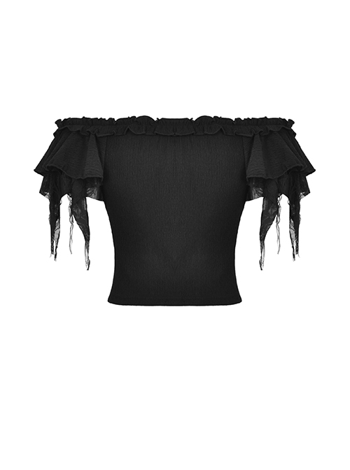 Sexy One Shoulder Low Cut Irregular Webbing Short Sleeved Gothic Top