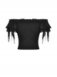 Sexy One Shoulder Low Cut Irregular Webbing Short Sleeved Gothic Top