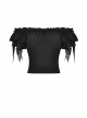 Sexy One Shoulder Low Cut Irregular Webbing Short Sleeved Gothic Top