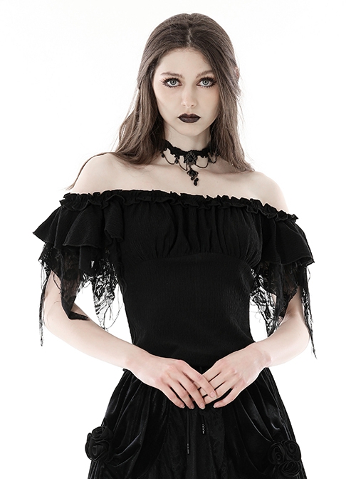Sexy One Shoulder Low Cut Irregular Webbing Short Sleeved Gothic Top