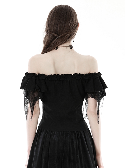 Sexy One Shoulder Low Cut Irregular Webbing Short Sleeved Gothic Top