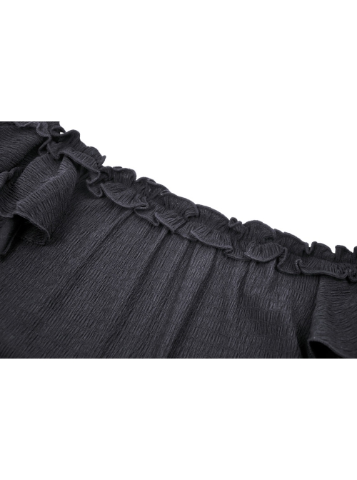 Sexy One Shoulder Low Cut Irregular Webbing Short Sleeved Gothic Top