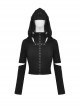Black Metal Eyelet Personality Hollow Hole Hooded Punk Style Long Sleeved Top