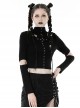 Black Metal Eyelet Personality Hollow Hole Hooded Punk Style Long Sleeved Top