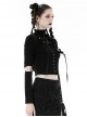 Black Metal Eyelet Personality Hollow Hole Hooded Punk Style Long Sleeved Top