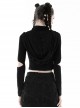 Black Metal Eyelet Personality Hollow Hole Hooded Punk Style Long Sleeved Top