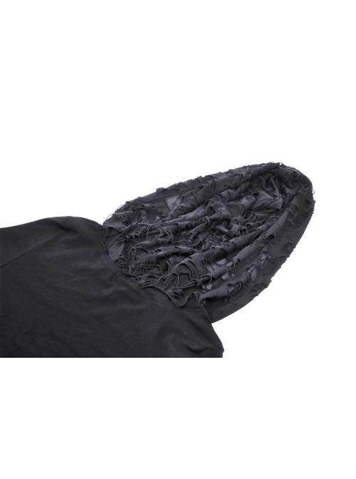 Black Metal Eyelet Personality Hollow Hole Hooded Punk Style Long Sleeved Top