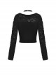Sexy Black Ripped Front Cross Lace Deep V-Neck Punk Style Long Sleeved T-Shirt