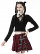 Sexy Black Ripped Front Cross Lace Deep V-Neck Punk Style Long Sleeved T-Shirt