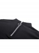 Black Slim Fitting Front Hollow Mesh Back Metal Zipper Punk Style Long Sleeved Short T-Shirt