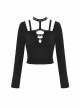 Personalized Black Front Chest Metal Buckle Fake Suspender Decoration Punk Style Long Sleeved Crop Top