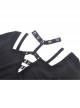 Personalized Black Front Chest Metal Buckle Fake Suspender Decoration Punk Style Long Sleeved Crop Top