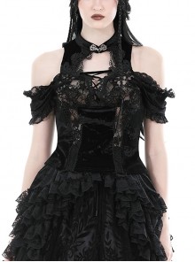 Black Sexy See Through Shoulder Lace Lace Gothic Sleeveless Top