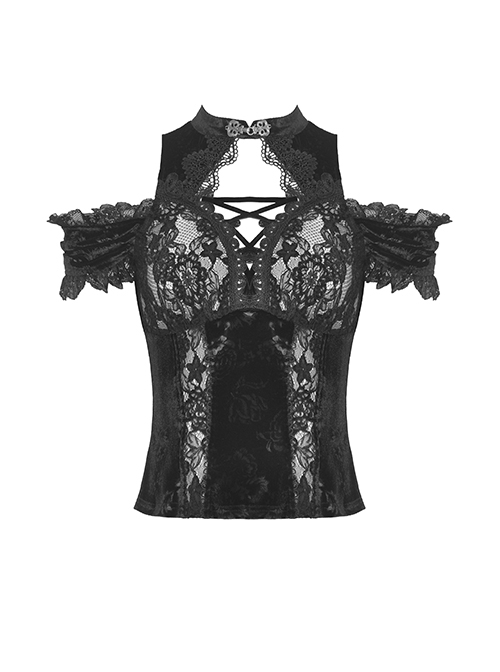Black Sexy See Through Shoulder Lace Lace Gothic Sleeveless Top