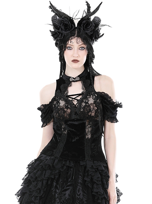 Black Sexy See Through Shoulder Lace Lace Gothic Sleeveless Top