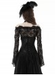 Sexy Black See Through Lace Printed Bateau Neck Off Shoulder Gothic Style Long Sleeved T-Shirt