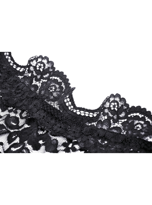 Sexy Black See Through Lace Printed Bateau Neck Off Shoulder Gothic Style Long Sleeved T-Shirt