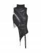 Personalized Irregular Black Lace Up Link Hole Punk Style Sleeveless T-Shirt