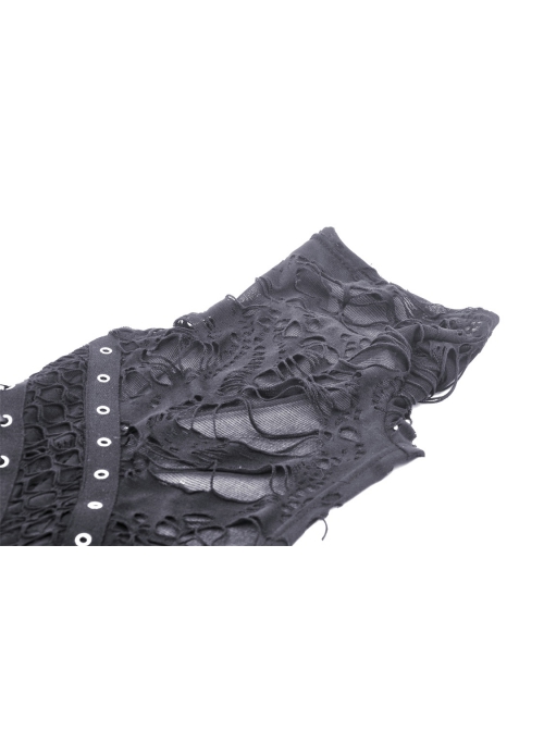 Personalized Irregular Black Lace Up Link Hole Punk Style Sleeveless T-Shirt