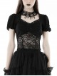Black Elegant And Sexy See Through Printed Gothic Short Sleeved Top