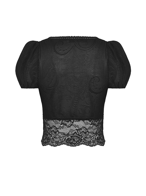Black Elegant And Sexy See Through Printed Gothic Short Sleeved Top