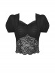 Black Elegant And Sexy See Through Printed Gothic Short Sleeved Top
