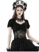 Black Elegant And Sexy See Through Printed Gothic Short Sleeved Top
