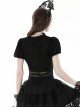 Black Elegant And Sexy See Through Printed Gothic Short Sleeved Top